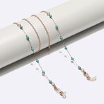 Gold-colored metal non-slip chain, with natural round turquoise, for glasses and masks GL1618