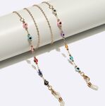 Gold-colored metal non-slip chain, with colored glasses eyes, for glasses and masks GL1703