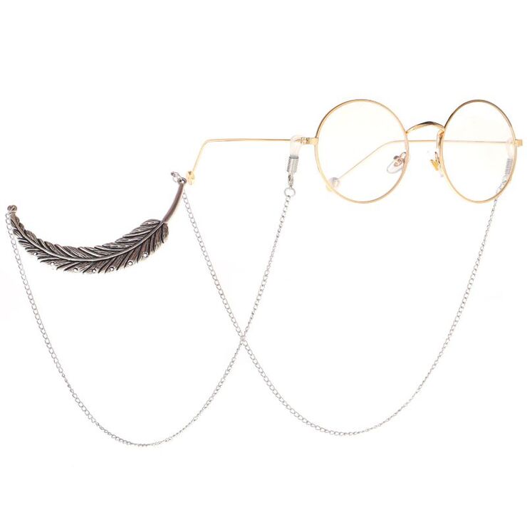 Silver-colored metal non-slip chain, with a feather, for glasses and masks GL070