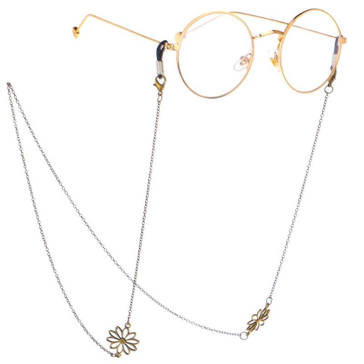 Bronze-colored metal non-slip chain, with flower, for glasses and masks GL188