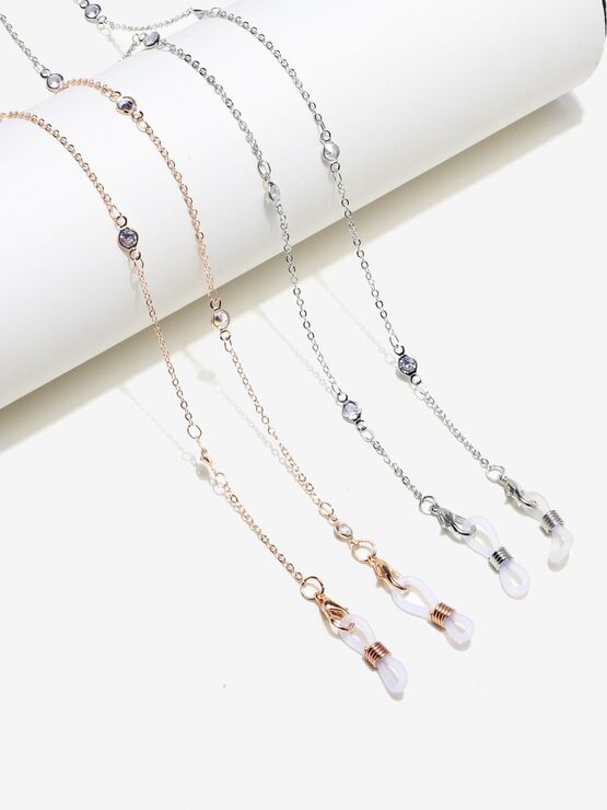 Glasses chain with pearl set of two-piece golden and silver GM027