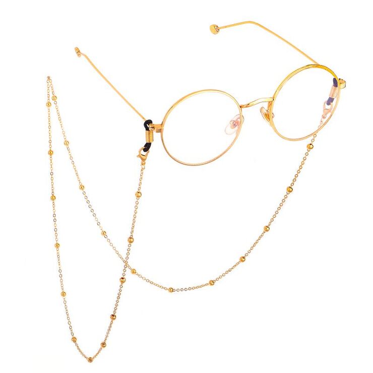 Gold-colored metal non-slip chain, with beads, for glasses and masks GL649