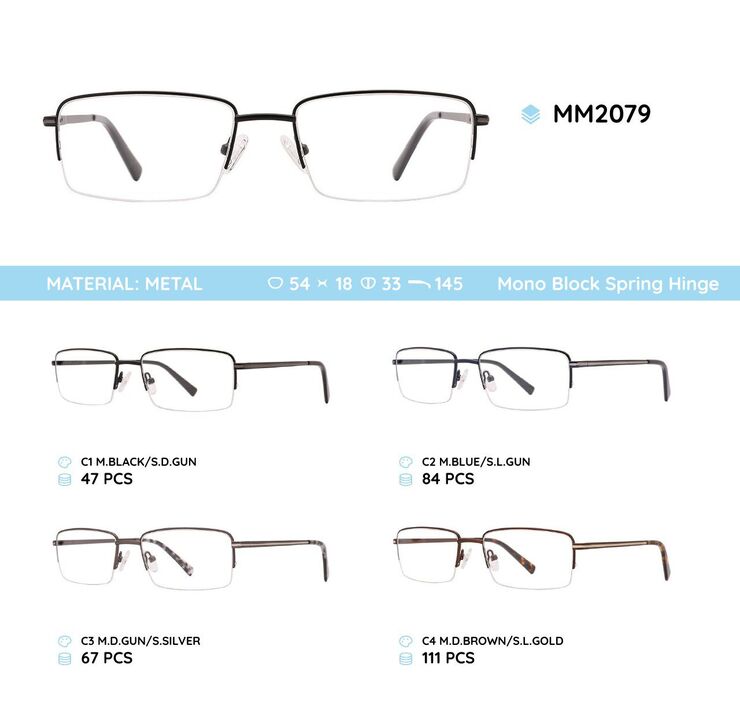 Nylor metal men's frame for glasses with spring hinges MM2079