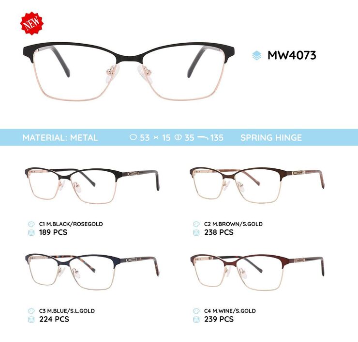 Metal women's frame for glasses with spring hinges MW4073