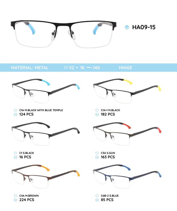 Metal frame with temples made of TR-90 material with a bendable tip HA09-15
