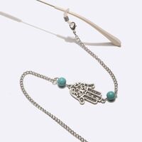 Silver-colored metal non-slip chain, with pendant palm and turquoise beads, for glasses and masks GL238-1