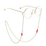 Gold-colored metal non-slip chain, with beads and acrylic crystal, for glasses and masks GL797