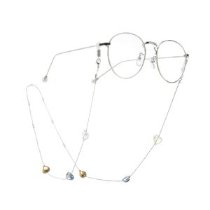 Silver-colored metal non-slip chain, with color crystal, for glasses and masks GA054