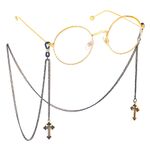 Black-colored metal non-slip chain, with pendant cross, for glasses and masks GL404