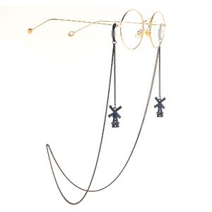 Black-colored metal non-slip chain, with pendant windmill, for glasses and masks GL983