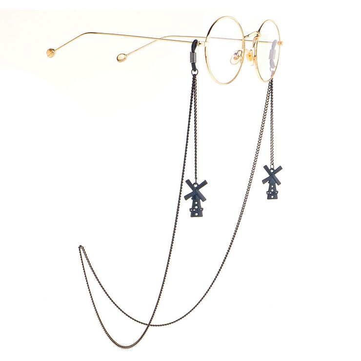 Металлическая нескользящая цепочка черного цвета, с подвеской в виде мельницы, для очков и масок GL983