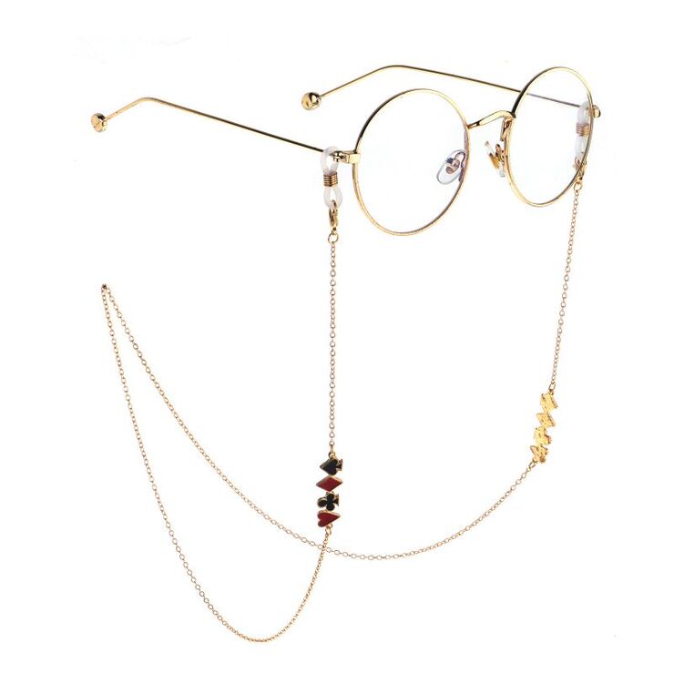 Gold-colored metal non-slip chain, with card suits, for glasses and masks GL795