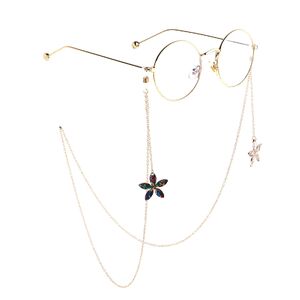 Gold-colored metal non-slip chain, with pendant flower, for glasses and masks GL816