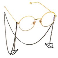 Black-colored metal non-slip chain, with pendant hollow heart-piercing, for glasses and masks GL543
