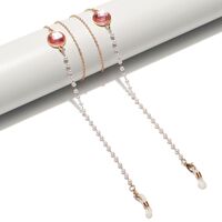 Gold-colored metal non-slip chain, with red crystal and pearl, for glasses and masks GL1505