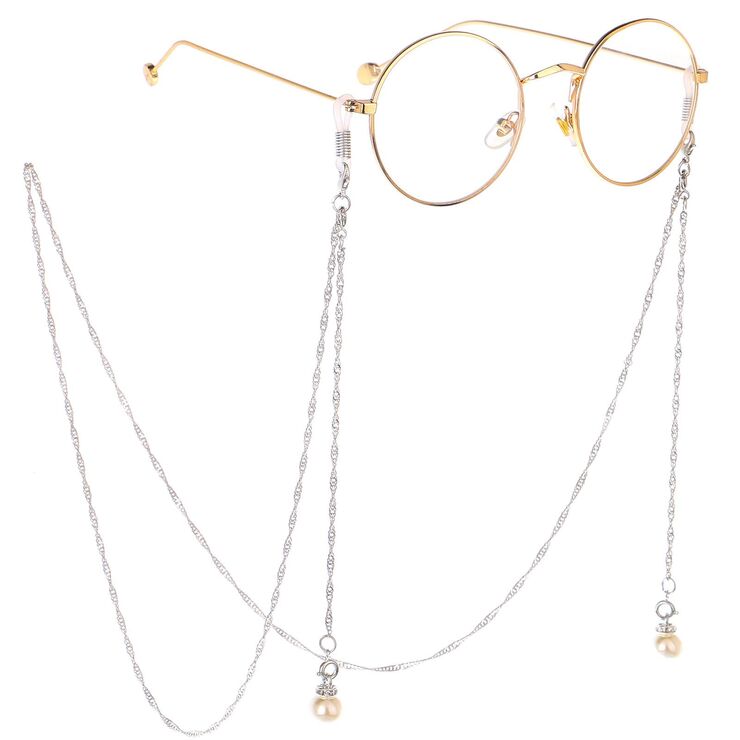 Metal non-slip chain, with pendant pearl, for glasses and masks GL190