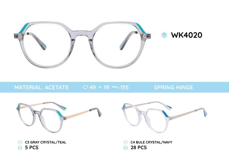 Acetate plastic frames for kids, with spring hinges WK4020