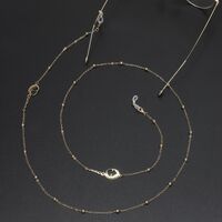 Gold-colored metal non-slip chain, with pendant mask face and beads, for glasses and masks GL628