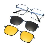 Metal Blue Ray Cut protection men's frame + 2 magnet sunshade clip-ons 7013-GT