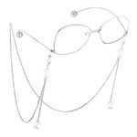 Black-colored metal non-slip chain, with pendant transparent crystal, for glasses and masks GL586