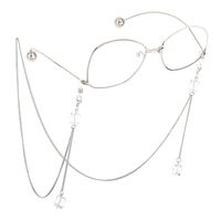 Black-colored metal non-slip chain, with pendant transparent crystal, for glasses and masks GL586