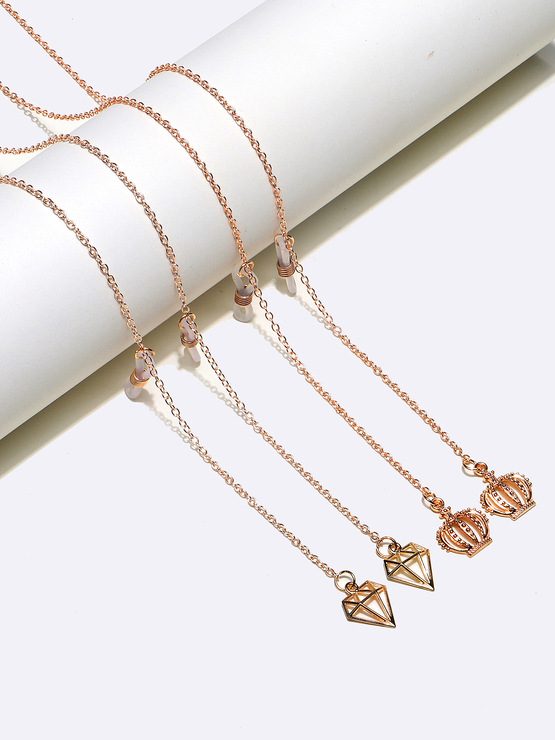 Набор из двух золотых и серебряных цепочек для очков с полыми ромбами GM101