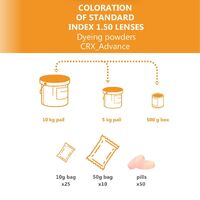 Paint powder TCN for coloring plastic CR39 lenses with an index of 1.50, set of 10 packs of 10 g each