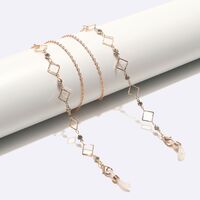 Gold-colored metal non-slip chain, with square and transparent rhinestone, for glasses and masks GL1609