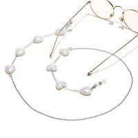 Metal non-slip chain silver, with pearl heart, for glasses and masks GS062