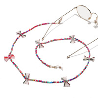 Fashion mixed color rice bead glasses chain with balls GL1320