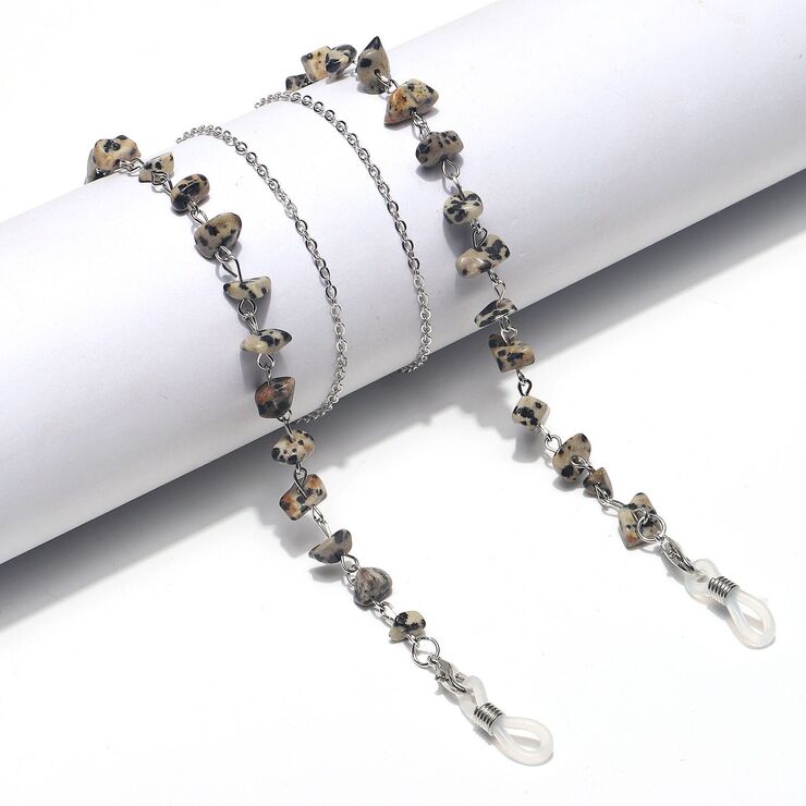 Metal non-slip chain, with natural stone gray leopard print, for glasses and masks GL1430