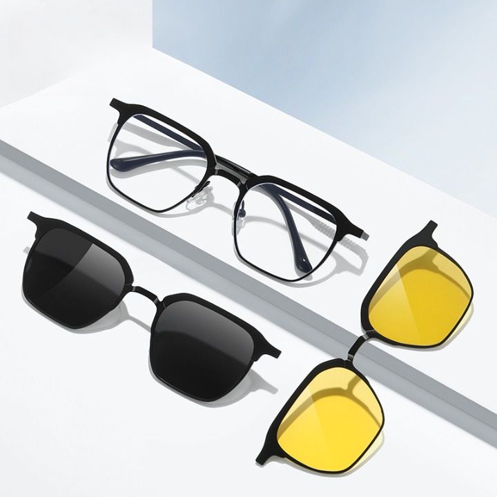 Metal Blue Ray Cut protection frame + 2 magnet sunshade clip-ons 7024-GT