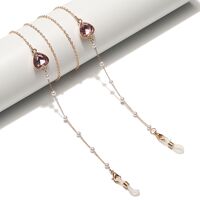 Gold-colored metal non-slip chain, with crystal heart and pearl, for glasses and masks GL1505