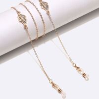 Gold-colored metal non-slip chain, with leaves with rhinestines, for glasses and masks GL1454