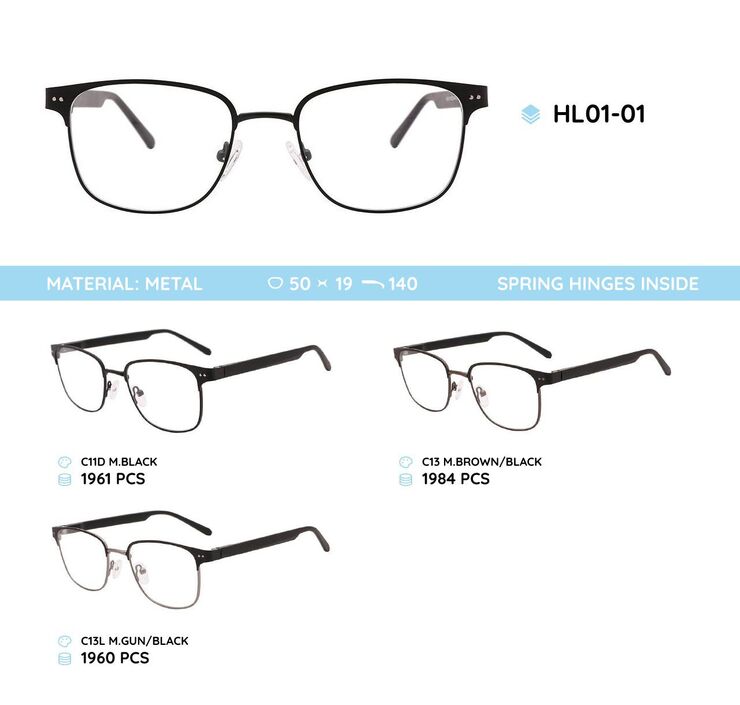 Металлическая оправа с дужками из материала TR-90 со встроенным флексом HL01-01