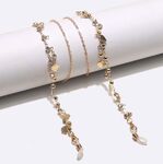 Gold-colored metal non-slip chain, with transparent rhinestones and heart-shaped, for glasses and masks GL1471