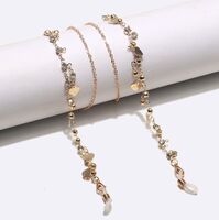 Gold-colored metal non-slip chain, with transparent rhinestones and heart-shaped, for glasses and masks GL1471