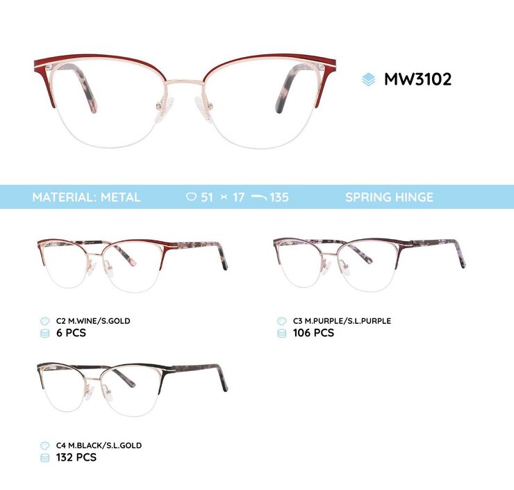Nylor metal women's frame for glasses with spring hinges MW3102