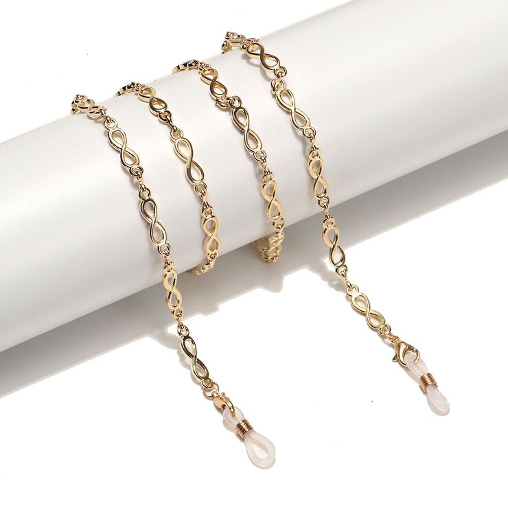 Gold-colored metal non-slip chain, with number 8, for glasses and masks GL1545