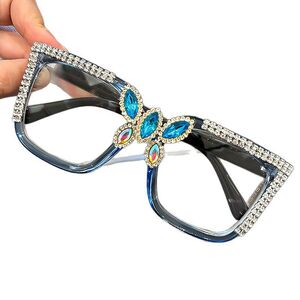 PC plastic glasses with Blue Ray Cut protection and rhinestones for women KY50383平光, diopters: 0.00