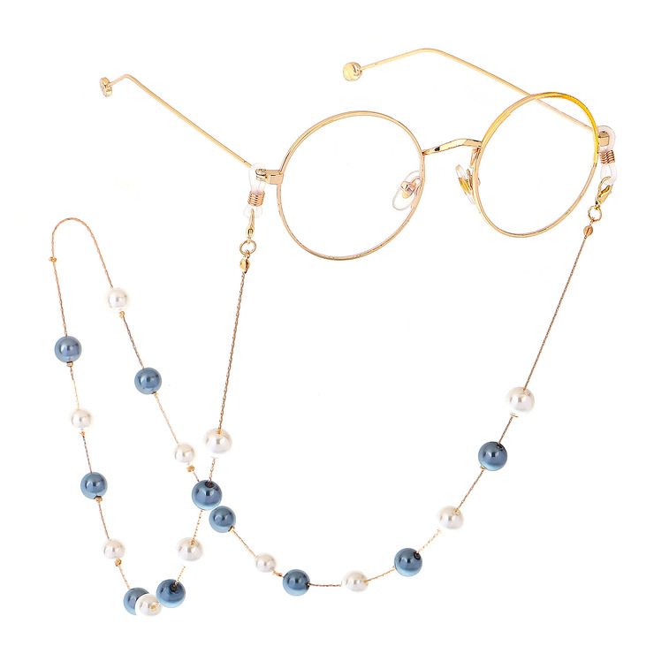 Металлическая нескользящая цепочка, с серой и белой жемчужиной, для очков и масок GL431