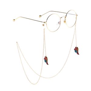 Gold-colored metal non-slip chain, with pendant wings of angel, for glasses and masks GL815