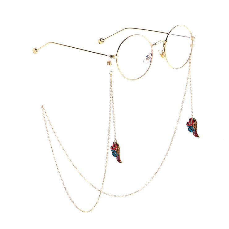 Gold-colored metal non-slip chain, with pendant wings of angel, for glasses and masks GL815