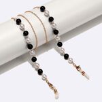 Gold-colored metal non-slip chain, with black and white pearl, for glasses and masks GL1549