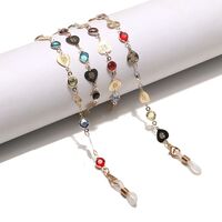 Gold-colored metal non-slip chain, with gold heart and colorful crystal, for glasses and masks GL1464