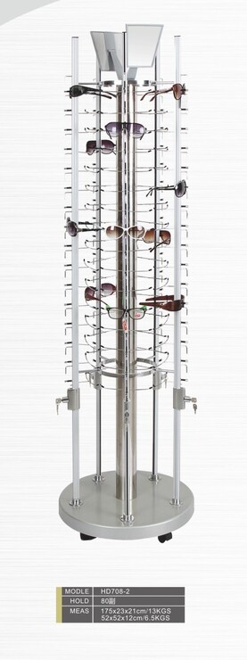 Glasses rotating floor stand with 80 slots, mirrors and locks HD708-2