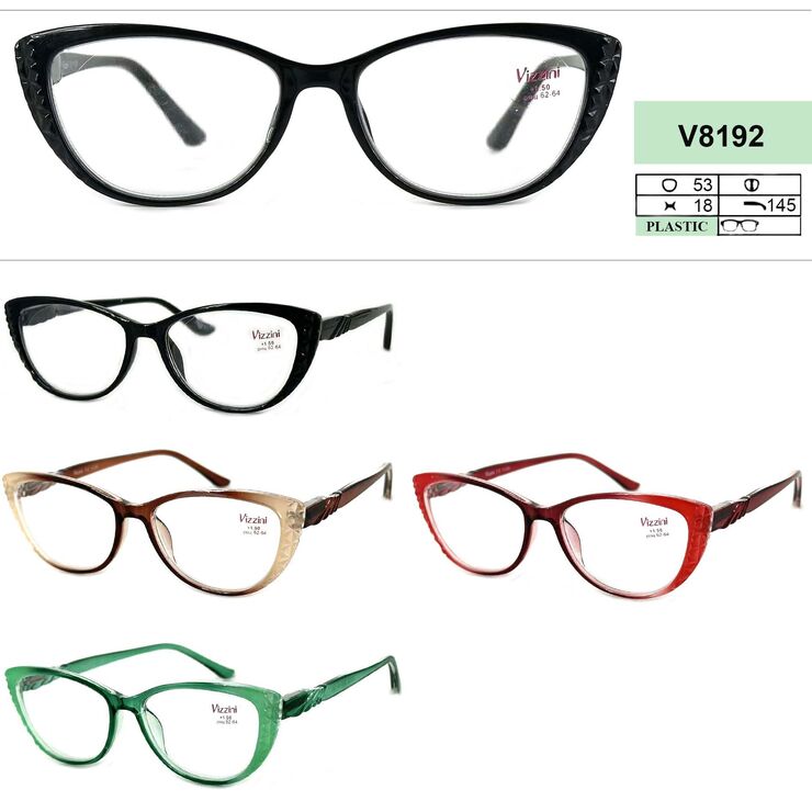 Ready-made plastic frame glasses for women Vizzini V8192, diopters from +1.00 to +4.00