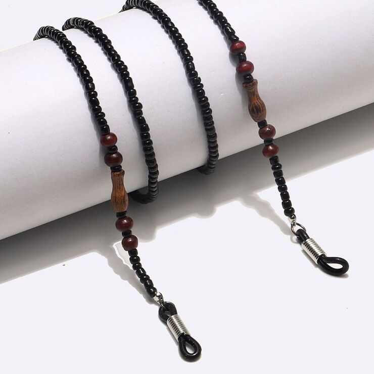 Black plastic non-slip bead chain, for glasses and masks GL1475