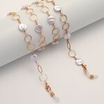 Gold-colored metal non-slip chain, with round pearl, for glasses and masks GL1866