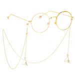 Gold-colored metal non-slip chain, with a triangle pendant with rhinestones, for glasses and masks GL384